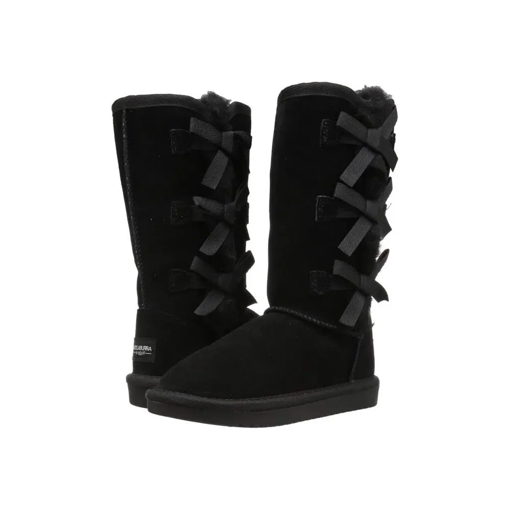 NIB Koolaburra Ugg‎ Victoria Tall Bow Girls Suede Shearling Boots Black
